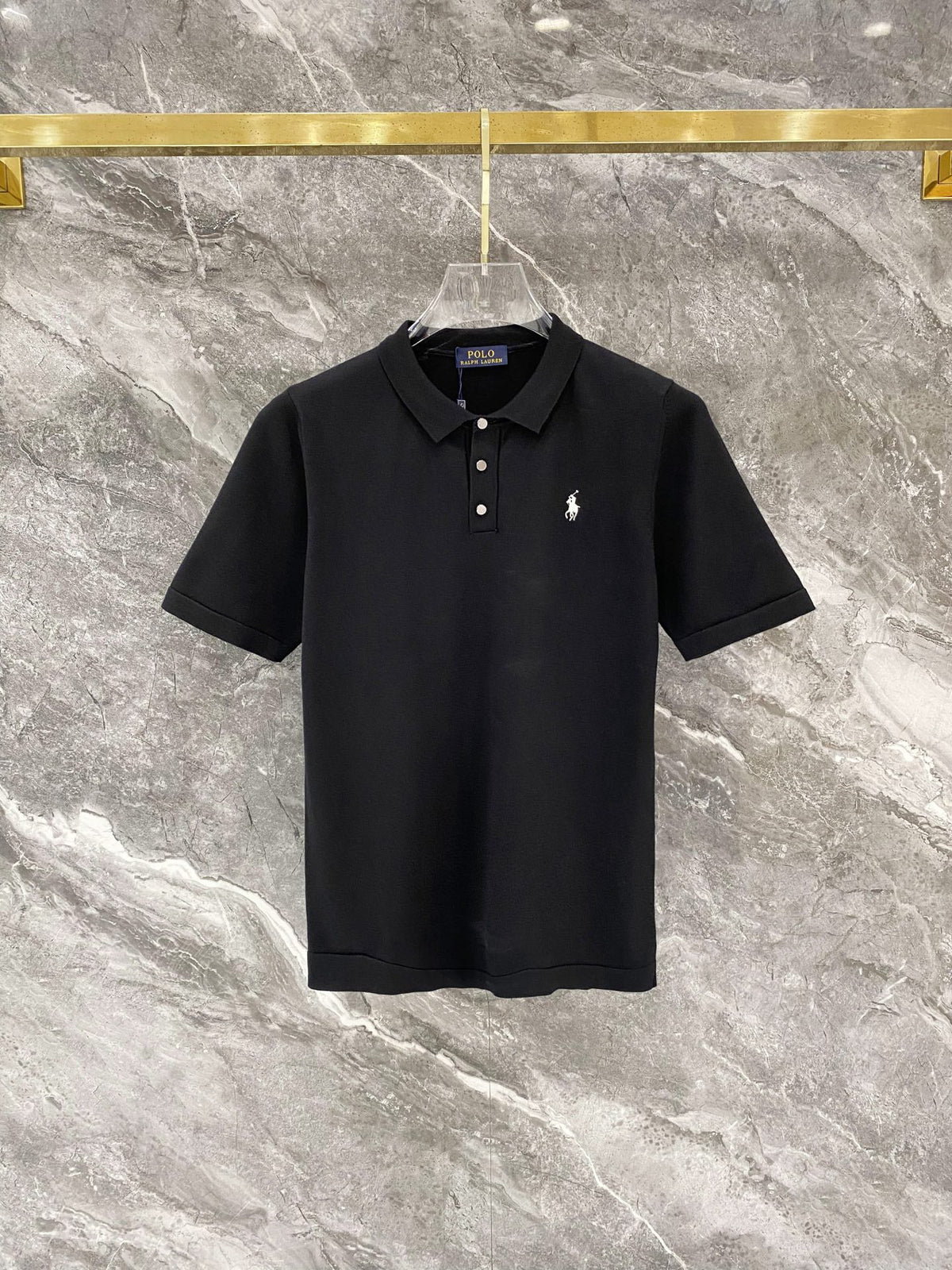 Men's Pique Knit Short‑Sleeve Polo Shirt Small Horse Embroidery Solid Cream Casual Top