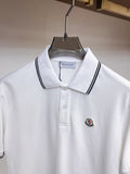 Moncler Striped‑Trim Short‑Sleeve Polo Shirt (White)