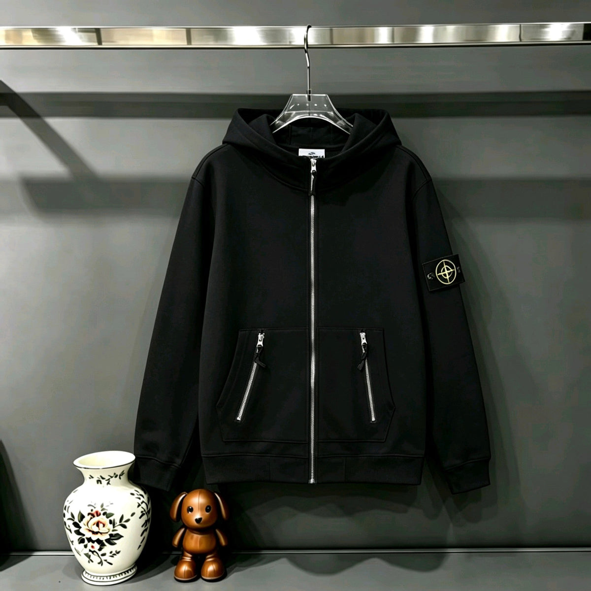 Stone Island Compass Badge Triple-Zip Full-Zip Hoodie Sweatshirt